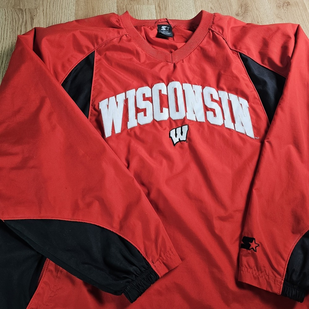 Vintage Starter Wisconsin Badgers Windbreaker‎ Mens XL Red Pullover Jacket Y2k
